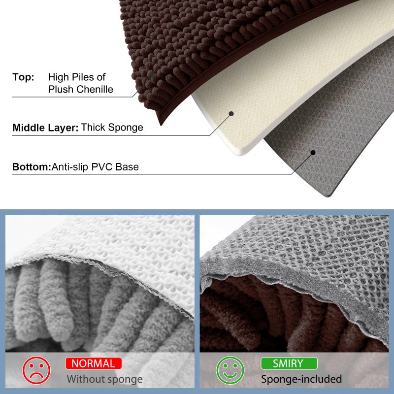 Smiry Bathroom Rugs Sets 2 Piece, Soft Absorbent Chenille Machine Washable Non Slip Shaggy Bath Rug Set for Tub, Shower, and Floor (30x20+24x16, Brown) - Image 5